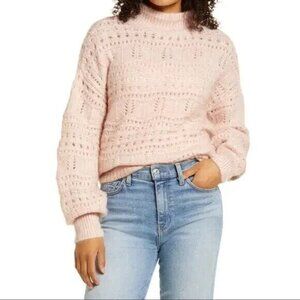 Caslon Sweater Womens Medium Pink Open Knit Mock Soft Lightweight‎ Nordstrom NEW